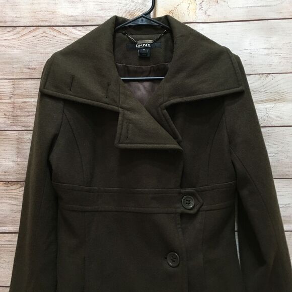 ‎DKNY WOOL COAT IN OLIVE GREEN - Picture 6 of 13